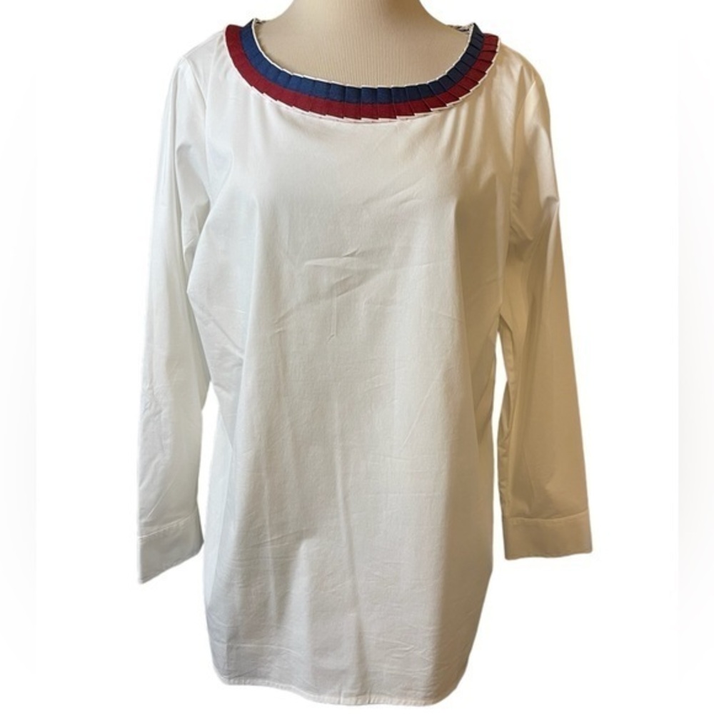 NWT TALBOTS White Cotton Crewneck Ruffle Ribbon Neckline Size Petite 1X